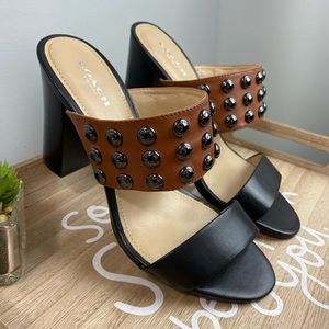 Coach Olivia Studded Slides Sandals Block Heels